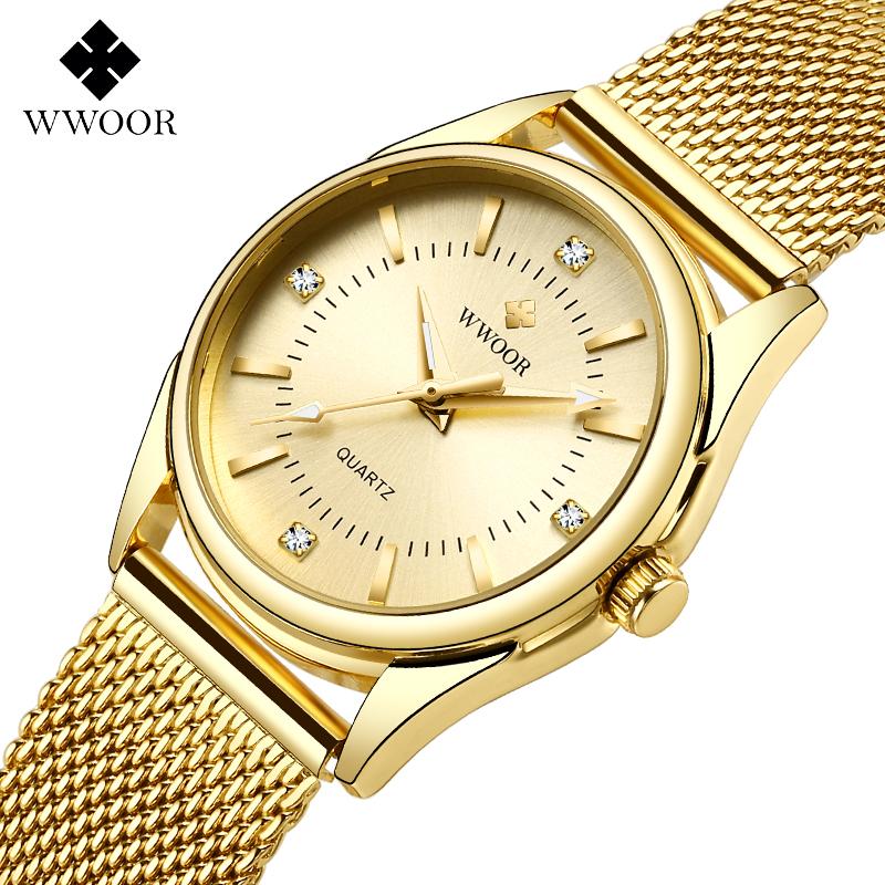 

Wristwatches 2021 WWOOR Top Ladies Watch Mesh Strap Small Dial Gold Casual Dress Waterproof Women Watches Relogio Feminino, 8873 purple