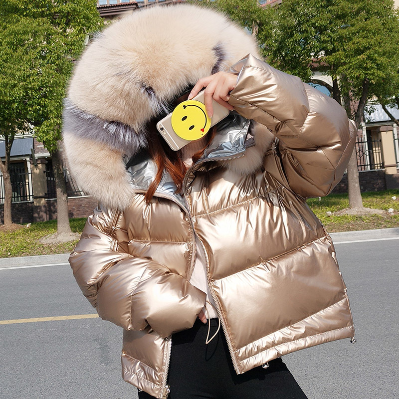 

2021 New Autumn Winter Double Size Wear Real Fur Collar Down Hooded Jacket Thick Warm Jackets Parka Women Pp055 Ms90, Black