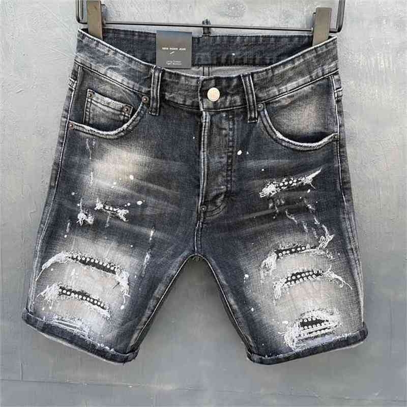 

summer Style dsq brand Italy jeans men Shorts Men denim trousers straight paint Slim blue hole for 210723, D965