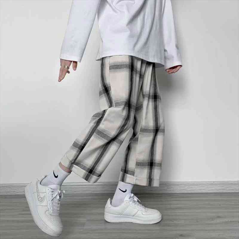 

Plaid Pants Women Summer Plus Size Fashion Loose Japanese Wide Leg Pants Oversize Casual Female Clothing Streetwear Women, Black;white