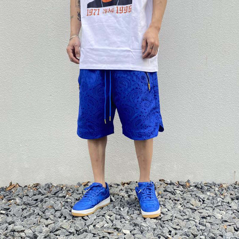 

2021 New Kanye West Hip Hop Seda Cashew Jacquard Bordado Casuais Dos Homens Zper Pockers Cordo Cales De Carga Oversize I2hy, Blue