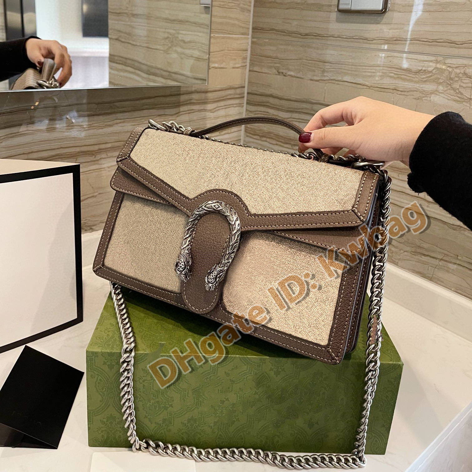 

High Quality Handbags Genuine Leather Woman Fashion Handbag Metal Chain Shoulder Bags Horseshoe Print Buckle Messenger Wallet Ladies Flap Purse Clutch Bag, No bags