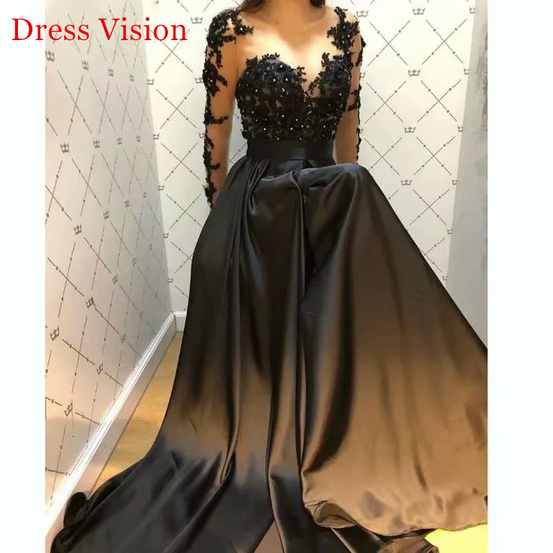 

2021 Lace Appliques Long Sleeves Black Robe Soiree Wedding Party Prom Vestido De Fiesta Fe Boda Cu6y
