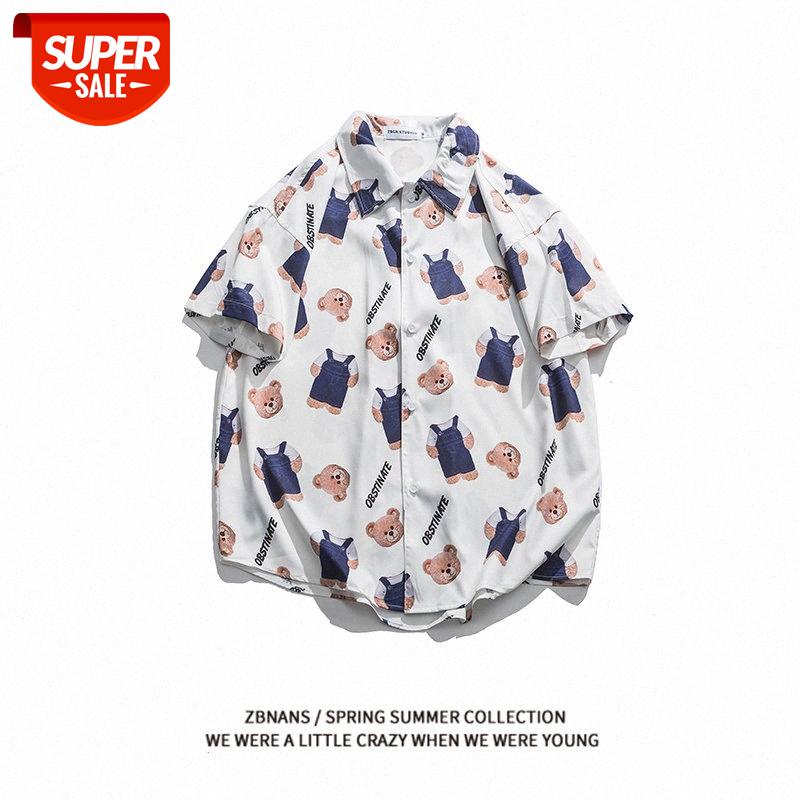 

Decapitated bear shirt five-point short-sleeved thin for men and women Weiyi style oversize jacket #fO22, White;black