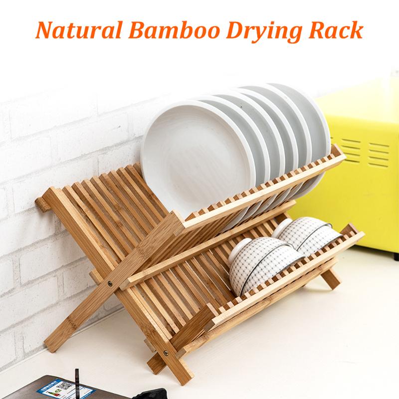 

20-G-rid Drying Rack Natural Bamboo Storage Rack Plate Drainer Dish Kitchen Drying Desktop Shelf Pot Lid Holder