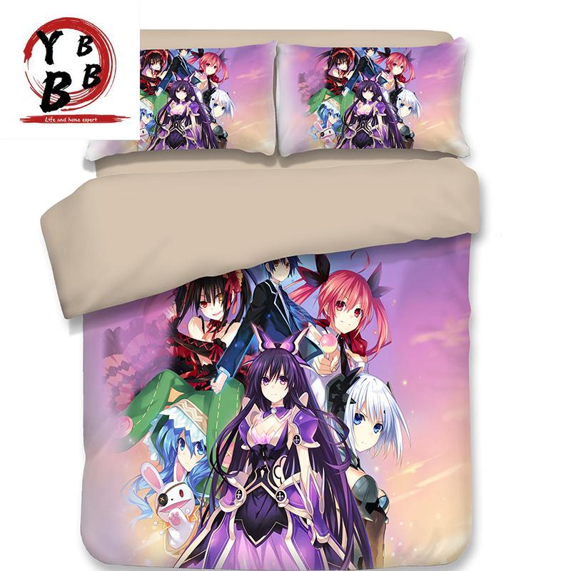 

Bedding Sets 2021 Style Japanese Anime Tokisaki Kurumi Lovely Cute Violet Quilt Cover Duvet Pillow Slip, Style 1