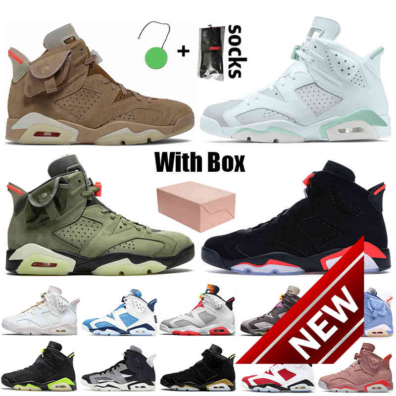 

With Box Travis British Khaki 6s Basketball Shoes Jumpman UNC 6 Tiffany Blue Gold Hoops Carmine Black Infrared Bordeaux Tech Chrome Hare