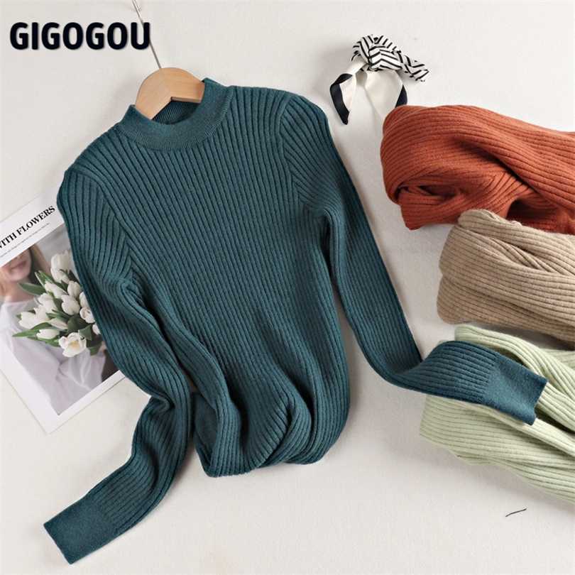 

GIGOGOU Autumn Winter Basic Sweater Woman Cashmere Knitted Ribbed Women Pullover Swearters Soft Tight Jumper Sueters De Mujer 211018, Brown