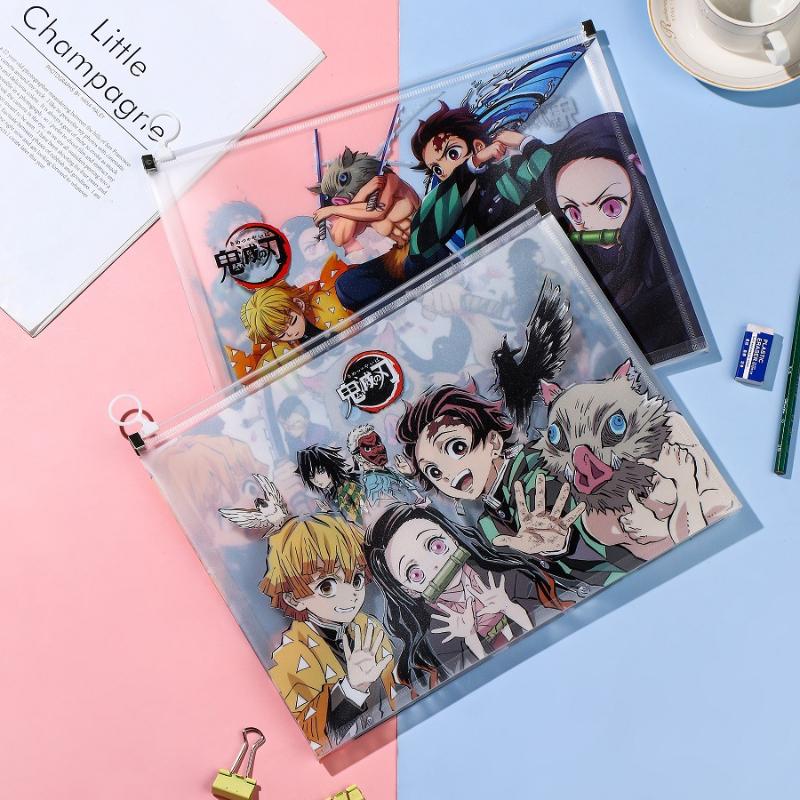 

Cartoon Demon Slayer Ring Pencil Case Kawaii Waterproof Pen Bag Document Bags Office School Supplies Stationery Gift