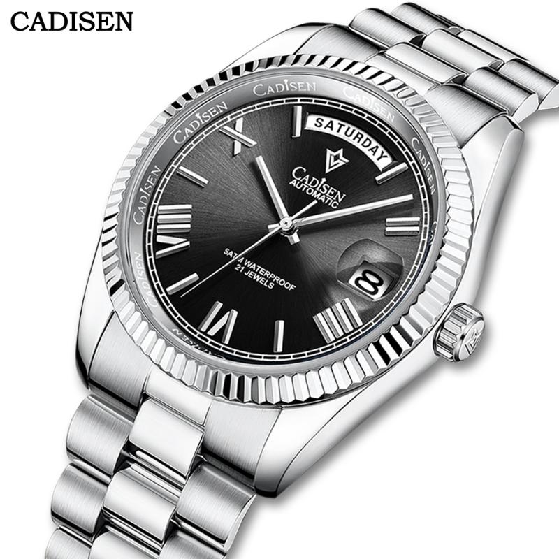 

Wristwatches CADISEN 2021 Japan Miyota Movement Men Watch Automatic Mechanical Luxury Sapphire Glass Day Date 50m Waterproof Wrist, Silver blue