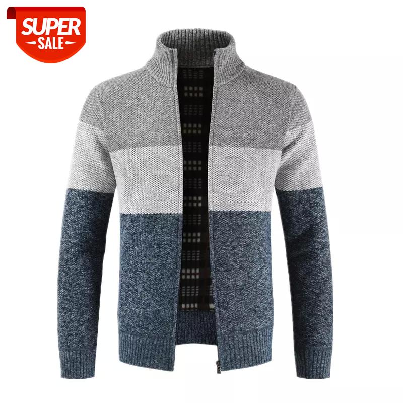 

Dropshipping NEGIZBER 2019 Winter Sweater Men Patchwork Slim Fit Stand Collar Thick Fleece Cardigan Men Fashion Warm Sweater #Ha8m, White;black