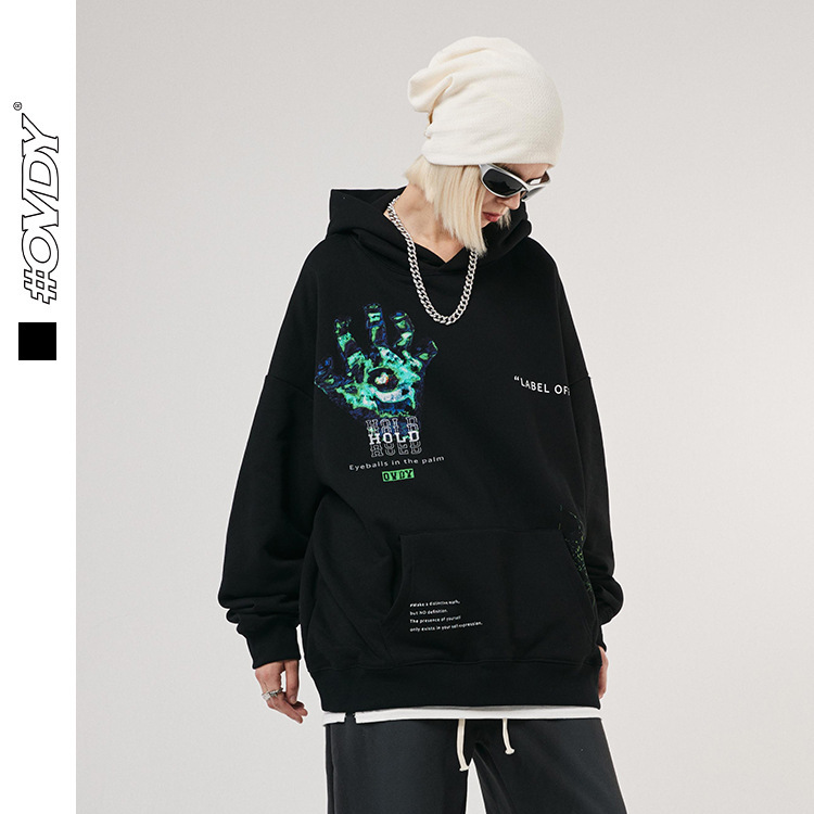 

wxwovdy 2021 autumn winter coat new men's dark street hoodie letter printed loose hooded plush sweater, Black