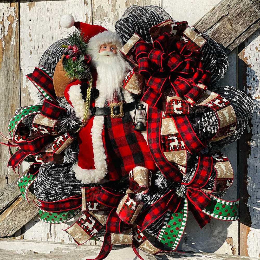 

Chrisrmas Wreaths Santa Claus Red Wreath Decoration Front Door Hanging Garland Ornaments Props Christmas Decorations For Home H1020