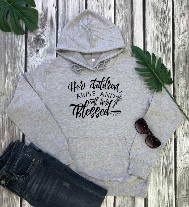 

Women's Hoodies & Sweatshirts Her Children Arise And Call Blessed Christian Bible Baptism Momlife Slogan Quote Pure Casual Vintage Gift Top-, Black