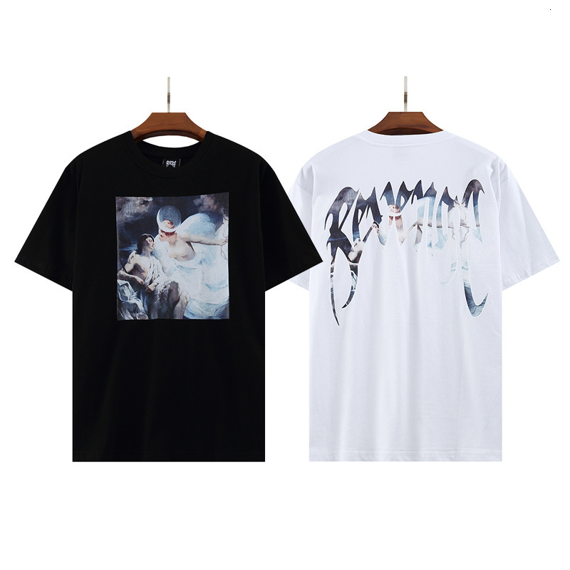 Fashion Brand Revenge Oil Painting Paradise Print Short Sleeve High Street Men and Women Bf Loose Fog Couple Hip Hop T-shirt-image-723302286