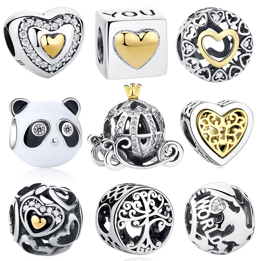 

Authentic 925 Sterling Silver European Cinderella Pumpkin Carriage Charm Gold Crown Beads Fit Original Pandora Charm Bracelet Q0531