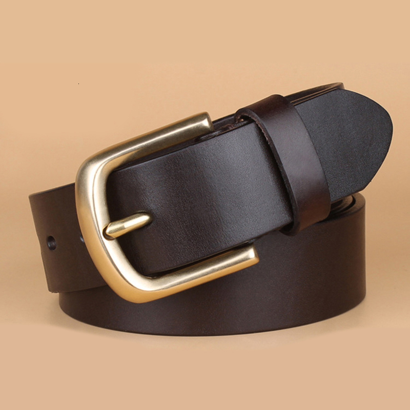 

2021 New Top Quality 100% Pure Solid Cow Cowhide Leather Belt Copper Pin Buckle Metal Belts Men Retro Style Jean Accessories Lnvi, Black