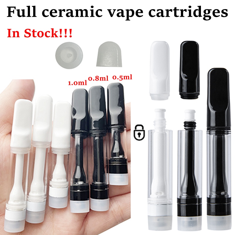 

0.8ml 1ml Full Ceramic Vape Cartridges TH205 Oil Carts Atomizers Cartridge E Cigarettes Press On Vaporizer Glass Tank Thick Wax Dab 510 Thread Foam Packaging Empty