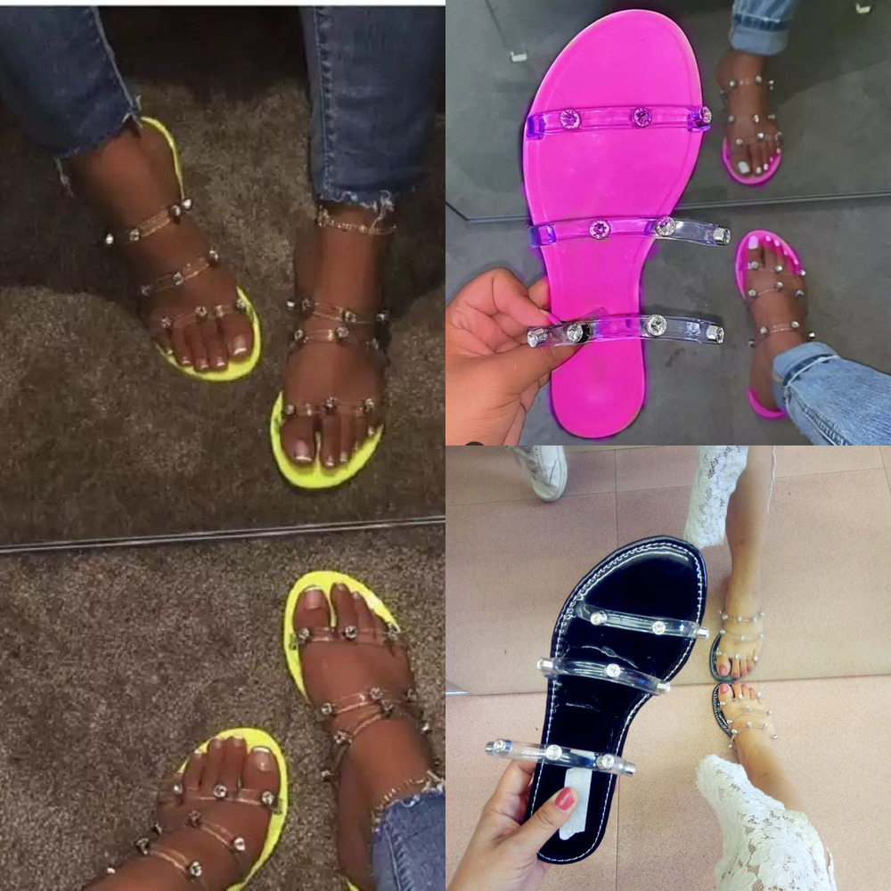 

Designer 2021 slipper Cool drag women flat bottom summer diamond beach flip flops for funny indoor house slippers, Black