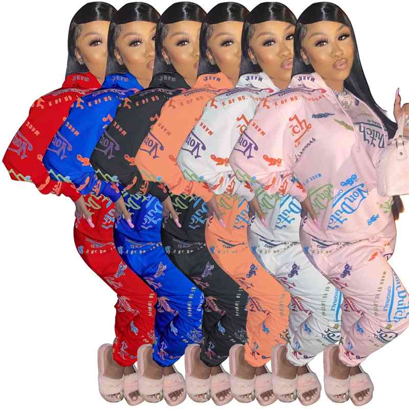 

2021 spring women's new hooded long sleeve letter printed sweater leisure two-piece set, Gray