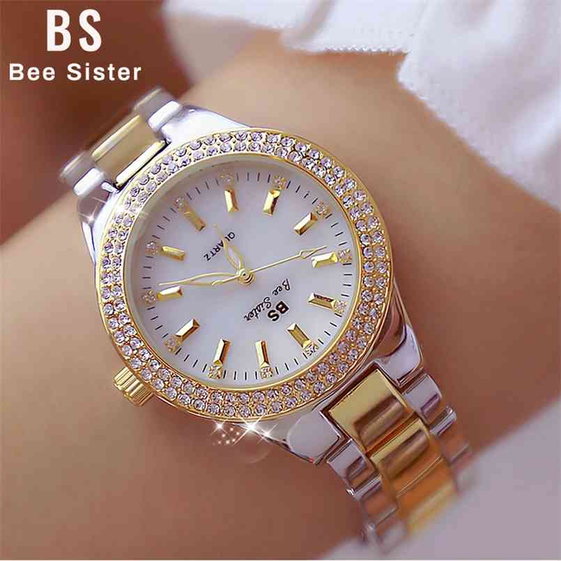 

Crystal Women Watches Luxury Fashion Quartz Ladies Stainless Steel Diamond Wrist Watch For Relogio Feminino 210707, Gold-silver