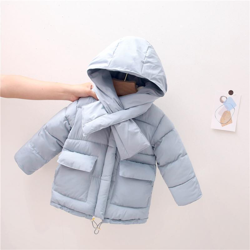 

HYLKIDHUOSE 2020 Girls Boys Winter Coats Scarf Outdoor Casual Outerwear Children Kids Warm Windproof Cotton-padded Jacket1, Sky blue