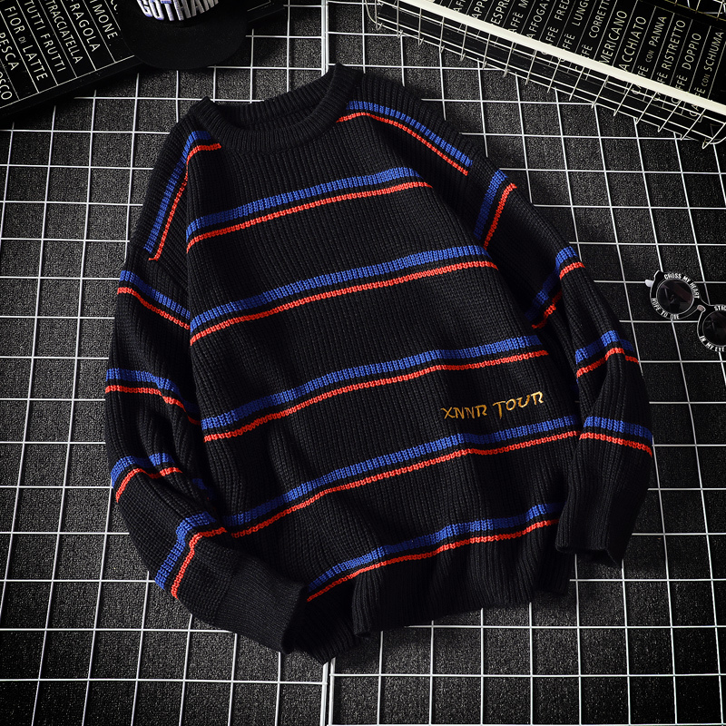 

2021 New Black Blue Striped Sweaters Washed Hole Knit Jumpers Men Women Oversized Sweater Harajuku Xo68