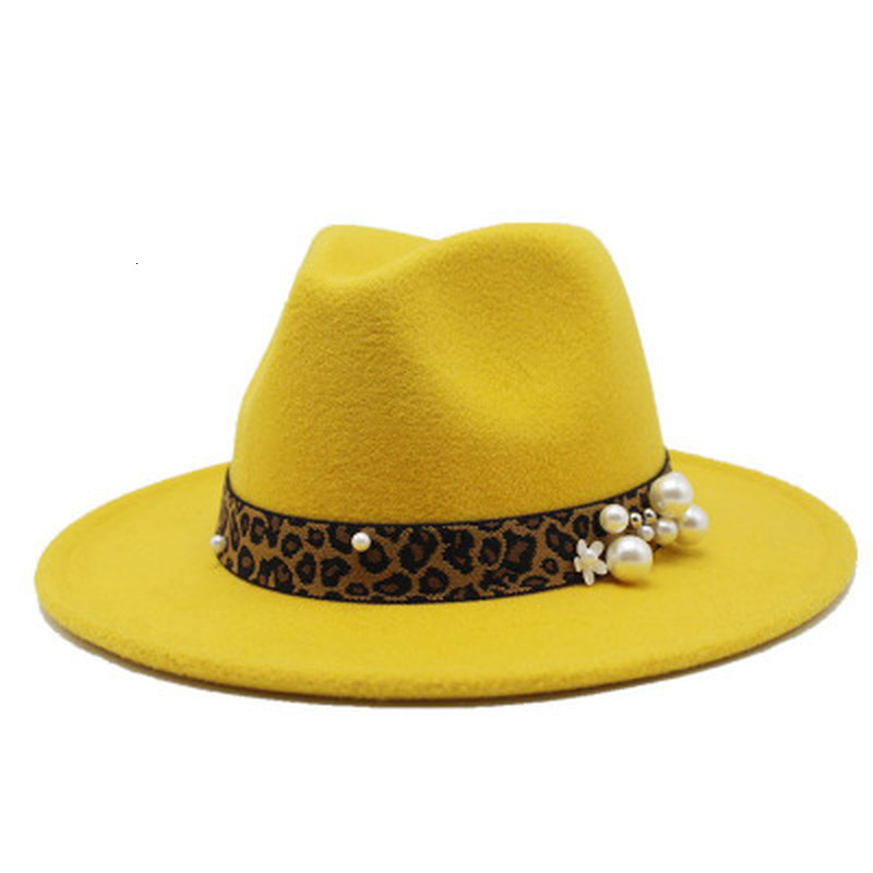 

2021 New Band Pearl Fedora Felted Wide Brim Solid Vintage Casual Outdoor Winter Autumn Men Women Hats Jazz Caps 25ow, Khaki