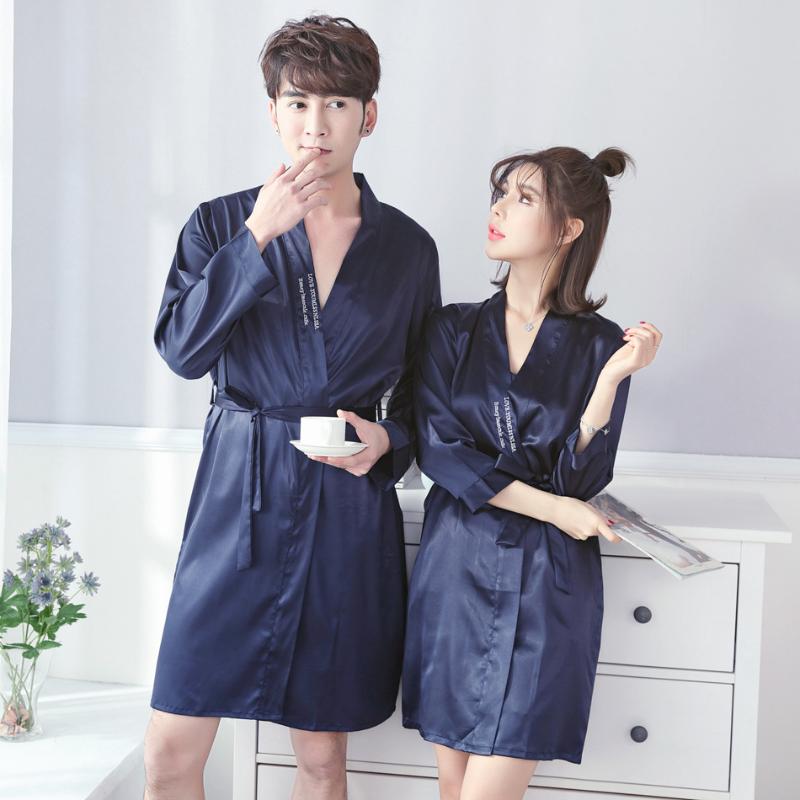 

Men's Sleepwear Men Robe Sexy Silk Thin Bathrobes Women's, Men champagne print
