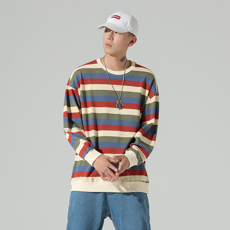 

New 2021 Brand Men Hoodie Spring Harajuku Tops Long Sleeve Streetwear Plus Size Clothes Casual Korean Style Striped Fashion Clothing Orsb, Green