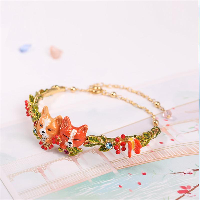 

Bangle European And American Fashion Personality Hand-painted Enamel Glaze Chihuahua Puppy Bracelet Female Forest Leaf