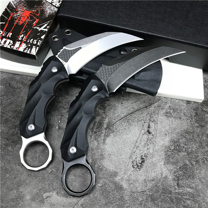 

Top Quality Karambit Fixed Blade Claw Knife D2 Satin/Stone Wash Blades Black G10 Handle Survival Tactical Knives With Kydex