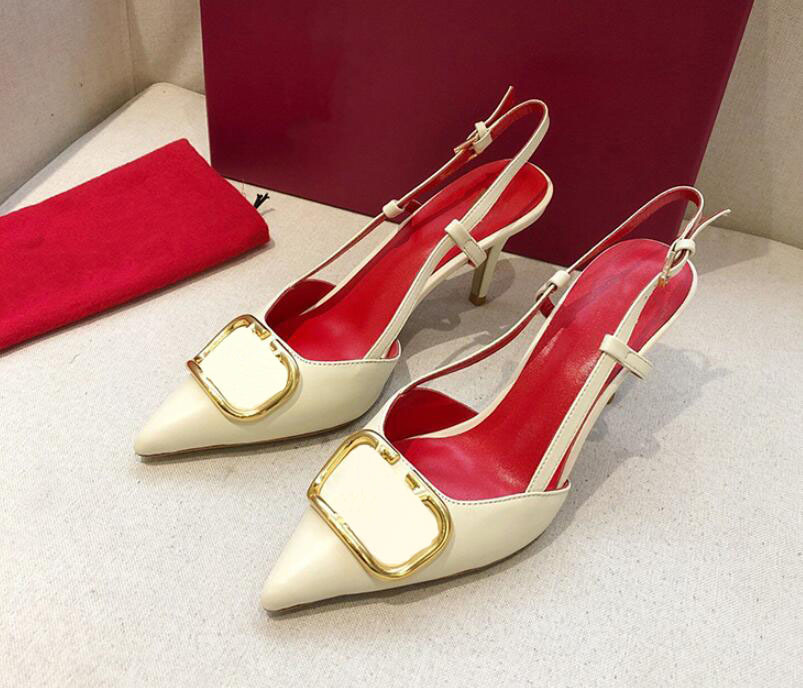 

2021 Women Dress Luxurys Designer Heels high heel sandal red wedding shoes Genuine Leather metal buckle Single womens sexy pointed toe, Extra cost for oem