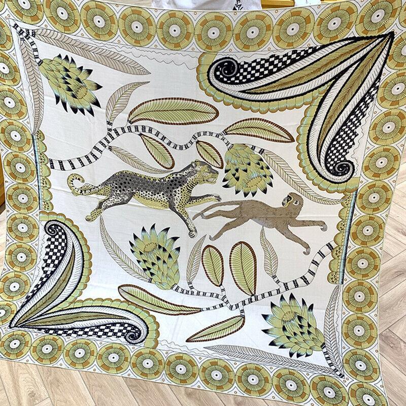 

Scarves 60% Cashmere 40% Silk Scarf Women Fashion Aztec Style Monkey & Leopard Shawl Stole Hand Rolled Kerchief 135*135cm, Blue;gray