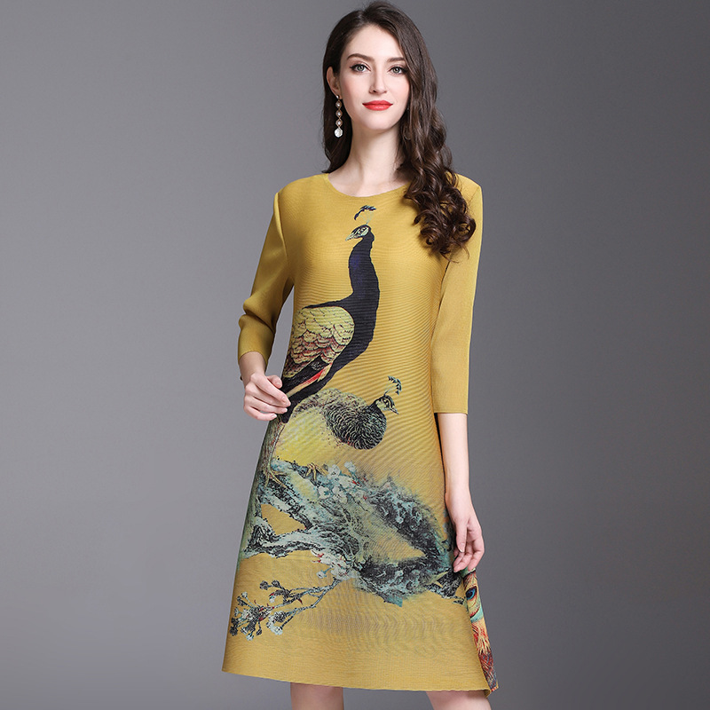 

New Summer 2021 Fashion Women Pleated Chinese Style Ink Painting Loose Plus Size A-line African Rfgm, Pink