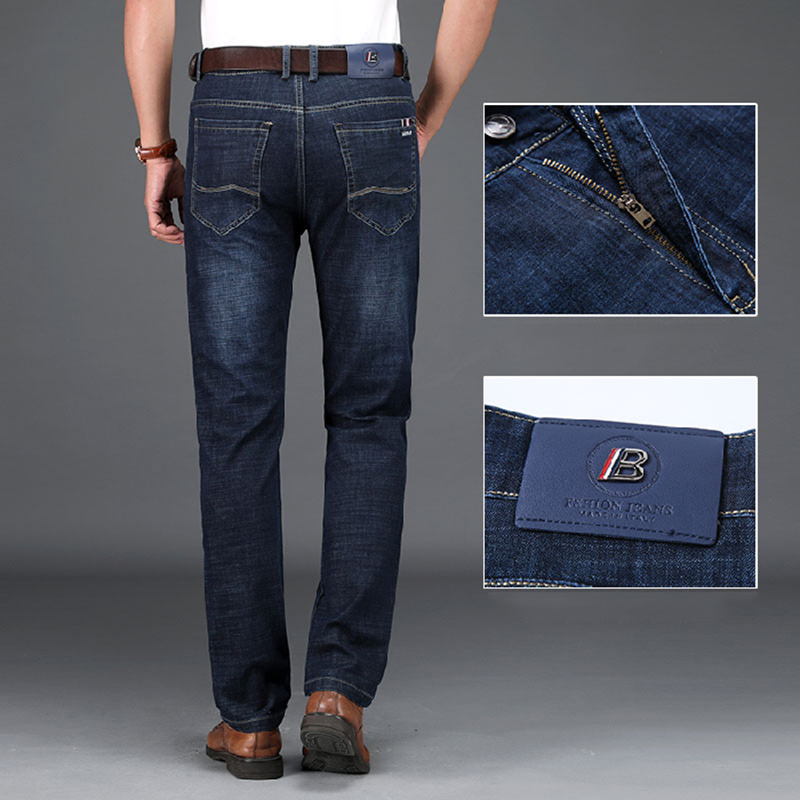 

2021 New Men Business Classic Spring Male Regular Straight Stretch Brand Denim Summer Overalls Slim Fit Trousers Latw, Blue