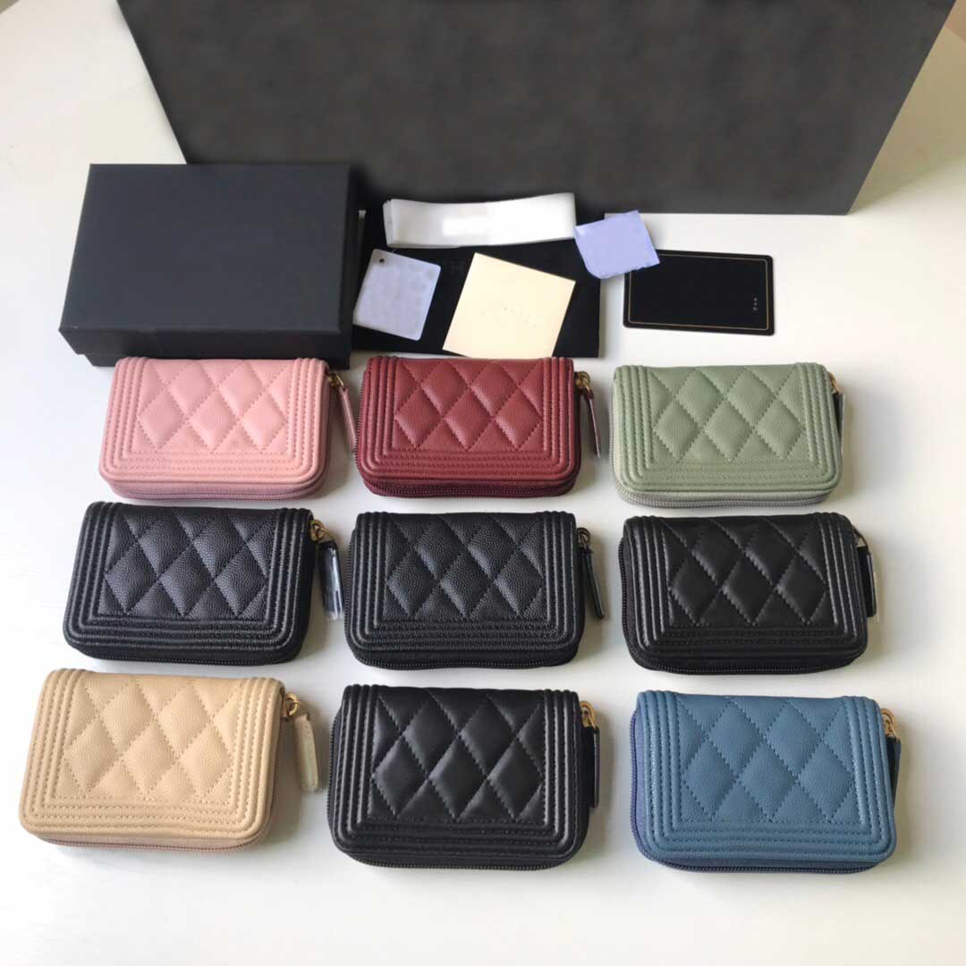 

Designer new change card bag Lingge magnetic buckle small handbag wallet 80602 11-7.5, Black silver buckle