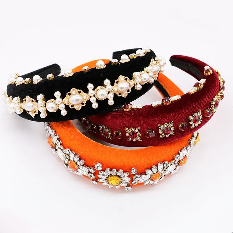 

Hair Clips & Barrettes Charm Baroque Crown Wide Velvet Hairband Handmade Flower Crystal Headpiece Wedding Jewelry Accessories Tiara De Noiva, Golden;silver