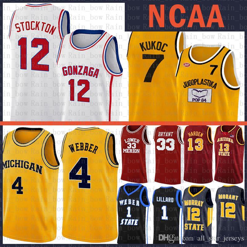 

Michigan Wolverines Chris 4 Webber NCAA Gonzaga Bulldogs High School John 12 Stockton Basketball Jersey Jugoplastika Pop Moive Toni 7 Kukoc, Black;red