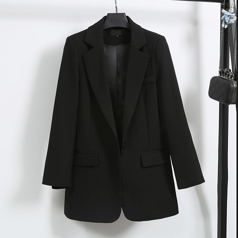 

Women' Suits & Blazers FTLZZ Spring Autumn Office Lady Blazer Jacket Women -XXL Size Loose Coat Lapel One Button Black Parker Solid Color