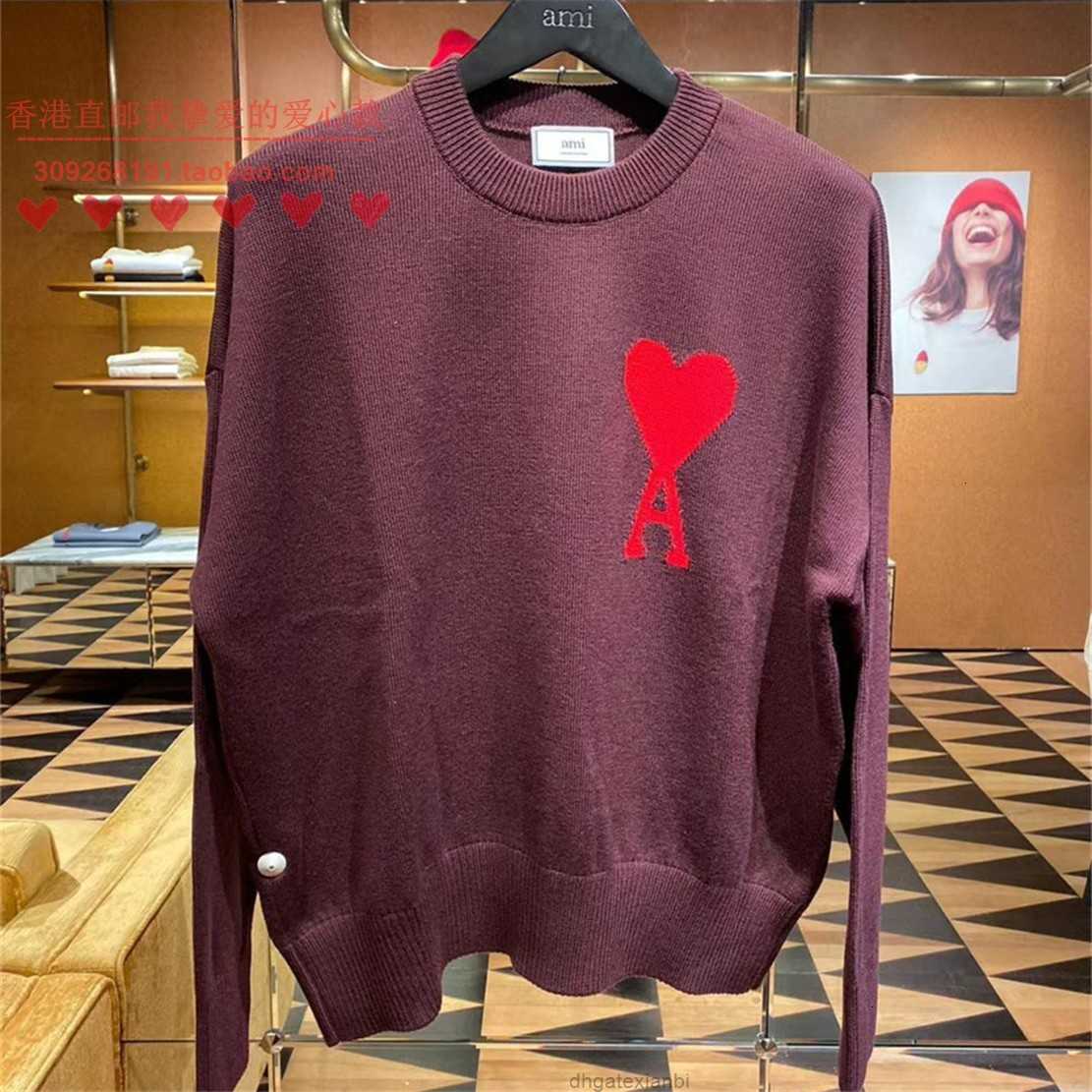 

letter AMI Alexandre mattiussi20 autumn and winter peach heart a crew neck T-shirt love heart sweater, Black