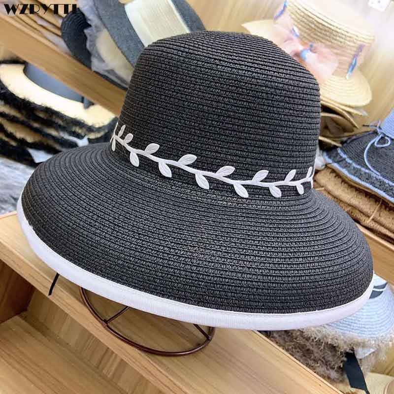 

2021 New Elegant French Style Cloche Straw Leaves Floppy Women Sun Classical Lady Wide Brim Kentucky Derby Hats Summer Beach Hat Gi24, Black