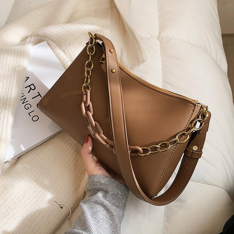 

Solid color PU Leather Shoulder Armpit Bag For Women 2021 Trend Ladies Chain Crossbody Bags Lady Phone Handbags and Purses, Beige