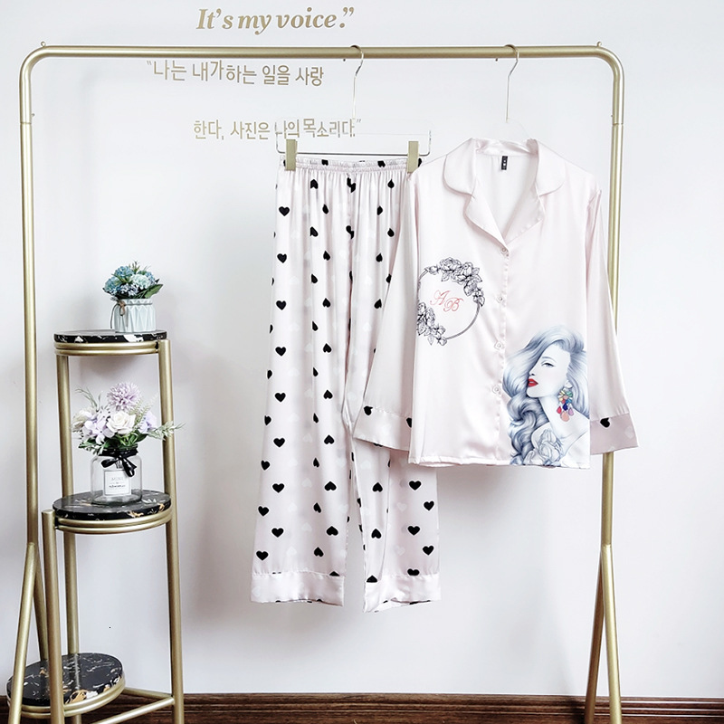 

White 2pcs Spring Pajamas Sweetheart Cricket Girl Nightwear Printing Random House Wear a Shirt Pants 87hg