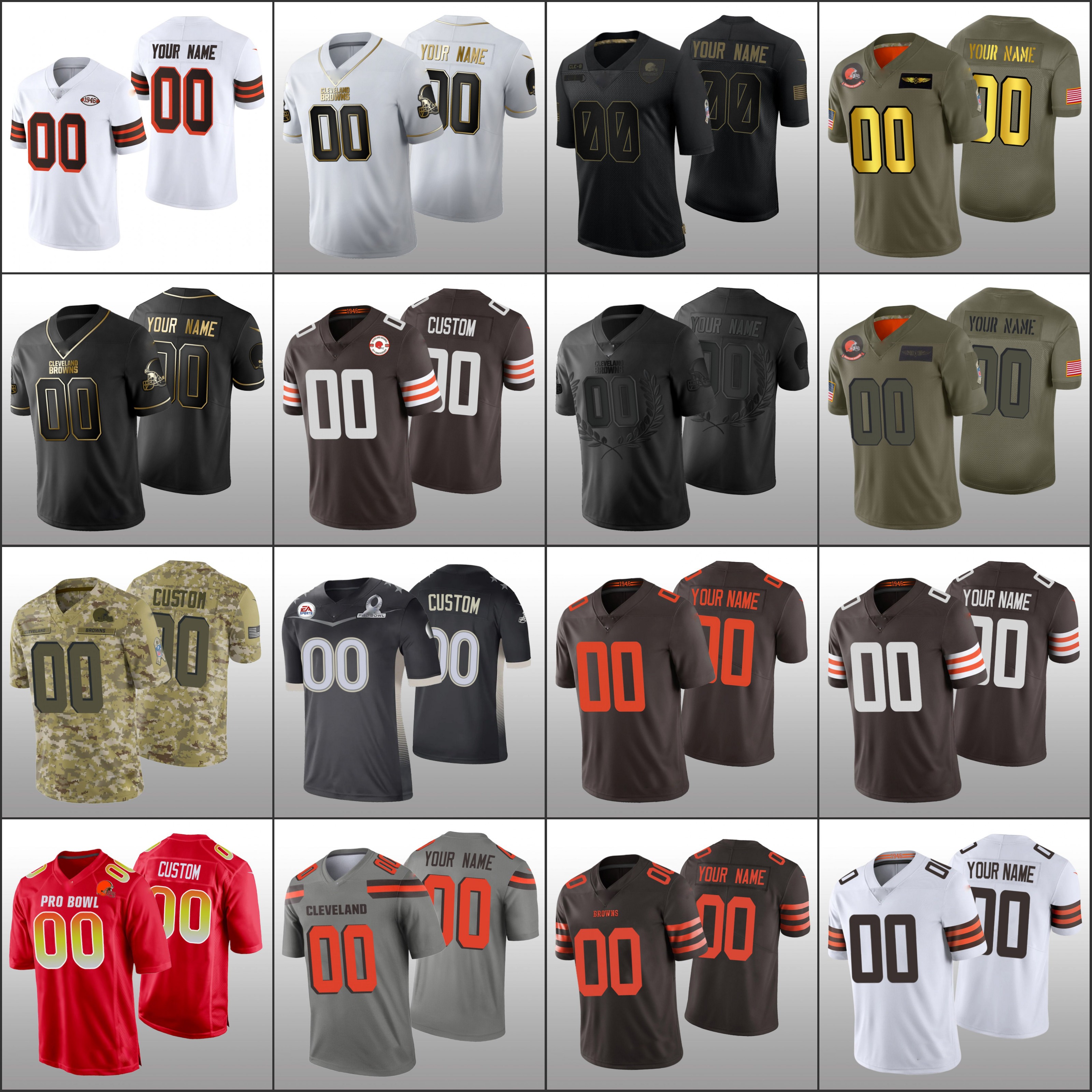 

ClevelandBrownsMen Women Youth #00 Custom Camo Salute to Service Golden Edition Jersey