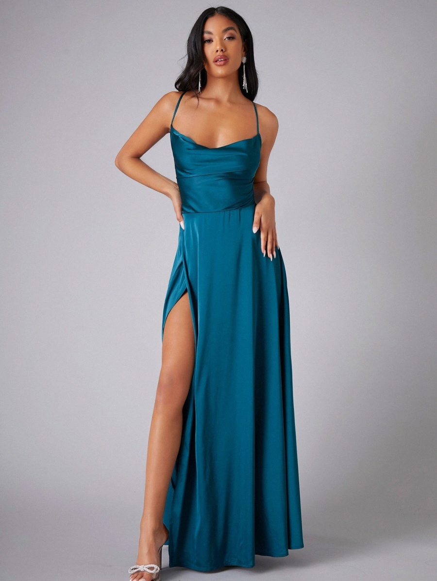 

Crisscross Backless Wrap Satin Prom Dress z5fg#, Teal blue