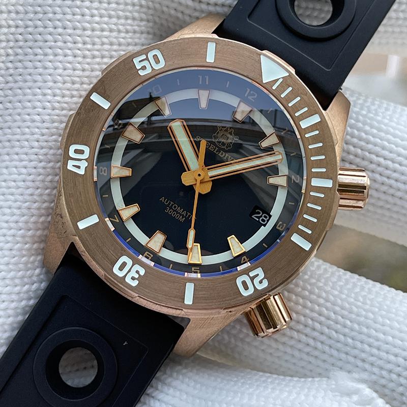 

Wristwatches STEELDIVE Mens Diver Watches Bronze Military Men Automatic Watch 300M Waterproof Mechanical Wristwatch C3 Luminous Sapphire NH3, Diver watch 1