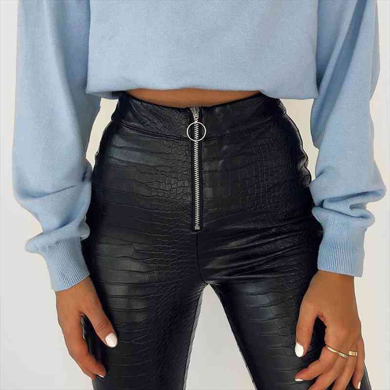 

Autumn Winter Pants Women Pu Leather High Waist Pants Trousers Fashion Ladies Streetwear Sexy Club Trousers Women, Black;white