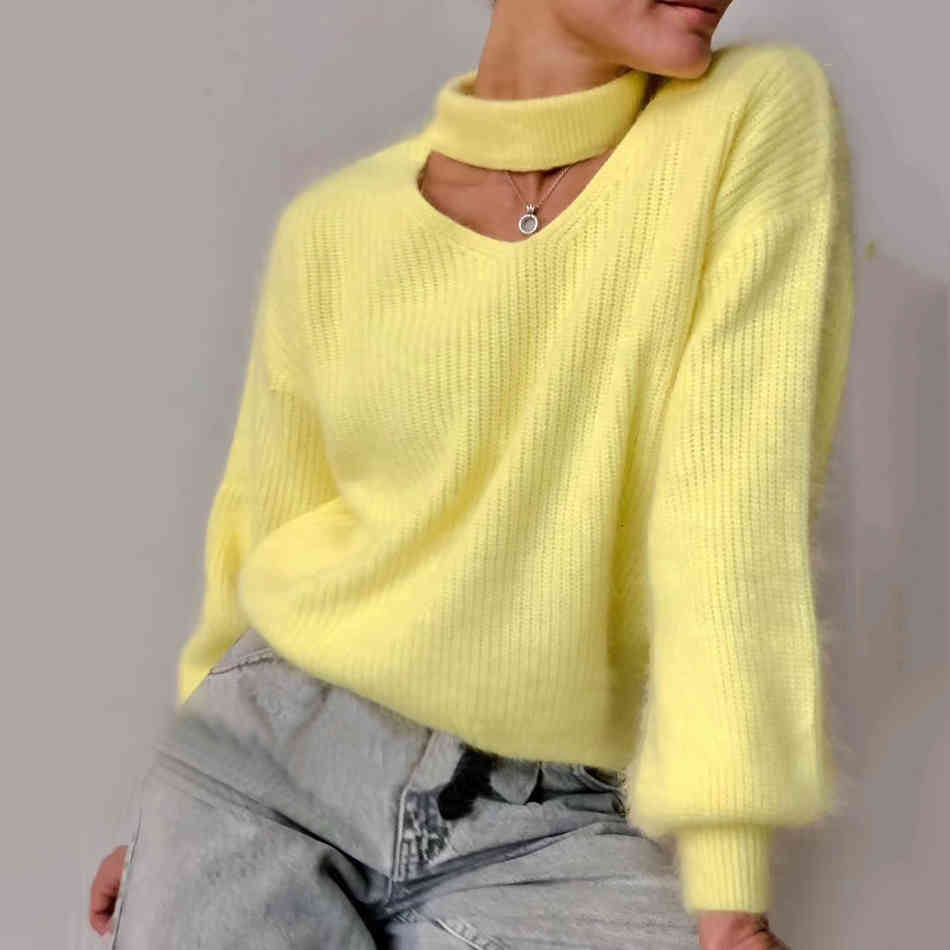 

women's sweaters loose sweater with knitted or crocheted, autumn , sensual, round collar, flashlight sleeves, elegant, pure colour, ca, White;black