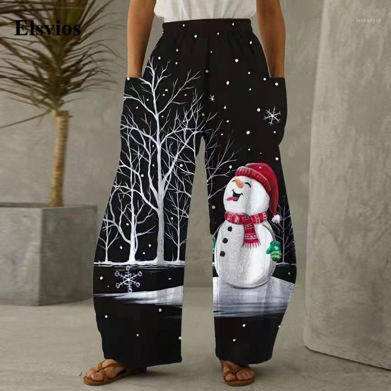 

Women' Pants & Capris Women Fashion Christmas Print Female Trousers Vintage Elastic High Waist Pocket Sweatpants Homewear Casual Loose Wide, 04 print